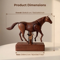 Sculpture cinétique artisanale Jhisen en bois de Sapele, Automatone Cheval en mouvement, Art animalier en bois, Décoration d'intérieur