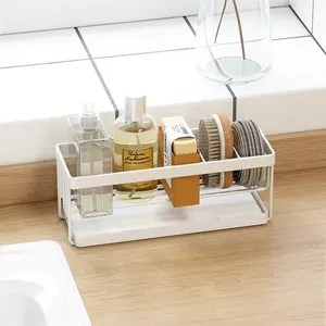 Kitchen countertop over Sink brush Sponge Drain drying Caddy Holder Stand Storage rack With Water Tray