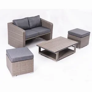 4PCS Garden Sofa Set Rattan Outdoor Furniture with Adjustable Table