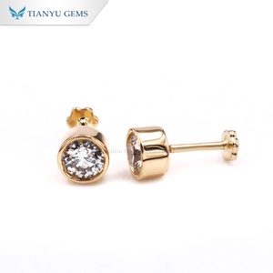 Tianyu Gems Custom 14K Yellow Gold Round Lab Diamond <b>Stud</b> <b>Earrings</b> Bezel Setting Minimalist Women's Everyday Wear - Product Image 1