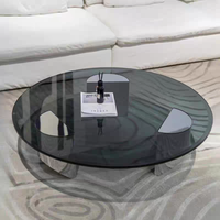 Table basse moderne en verre trempé double couche avec cadre en acier inoxydable - Table ronde de luxe pour salon, hôtel