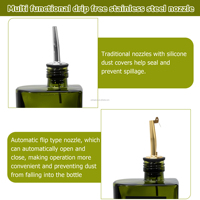 Nouvelle bouteille en verre transparente carrée vide de 350 ml et 500 ml pour huile d'olive, avec bec verseur en acier inoxydable, pour cuisine et camping, couleur personnalisable