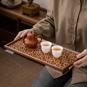 Walnut Wood Teacup <b>Tray</b> Rectangular <b>Small</b> Plate Handmade Tea Ceremony Accessory Serving <b>Tray</b> - Product Image 1