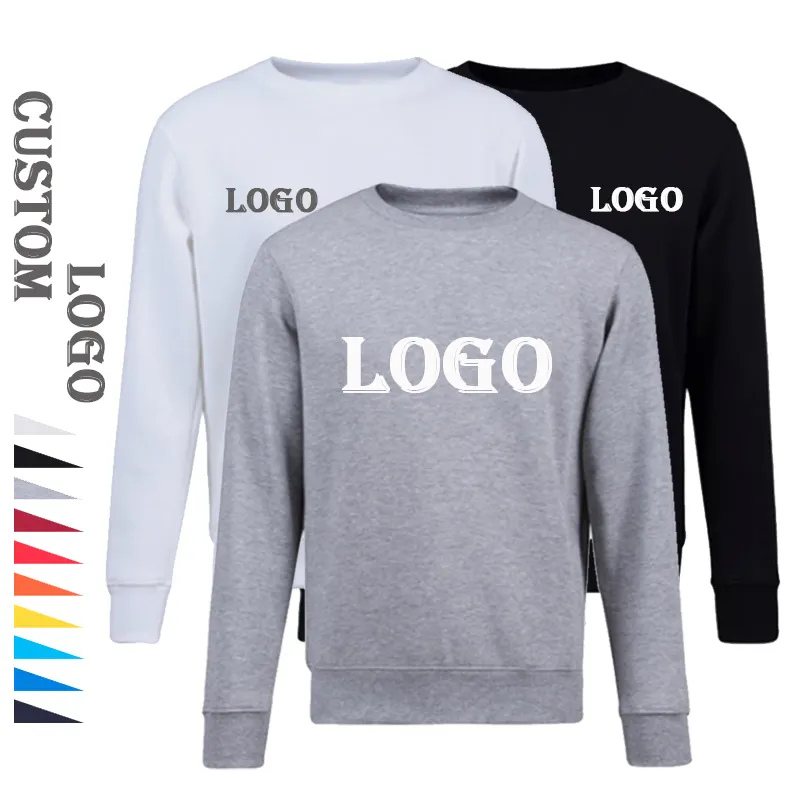 High Quality Plus Size Cotton Fleece Sweaters Blank Black Crewneck Plain Winter Heavyweight Men's Sweater