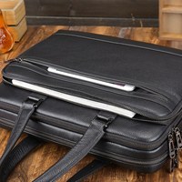 Porte-documents pour ordinateur portable en cuir véritable de vachette grainé noir, style professionnel, très vendu
