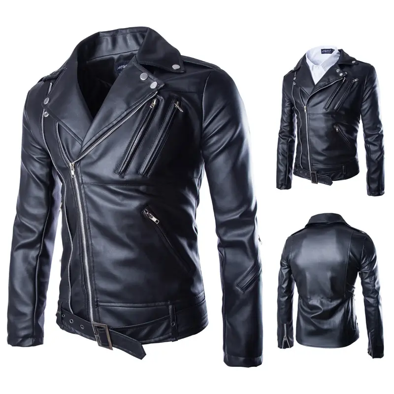 Men's Plus Size Spring Autumn Winter Motorcycle Black Faux Leather Jacket Classic Lapel Slim Fit Men's Coat