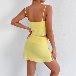 Sexy verano 2 piezas Mini vestido conjunto 2025 sólido Correa Top cintura alta faldas trajes Bodycon mujeres fiesta vestido ajustado traje - Product Image 3