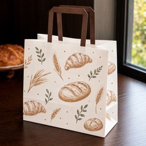 Eco Friendly Custom Printed Kraft Paper <b>Bags</b> With Flat Handles <b>Bakery</b> Bread Croissants Takeaway Food Packaging <b>Bags</b> Wholesale - Product Image 3