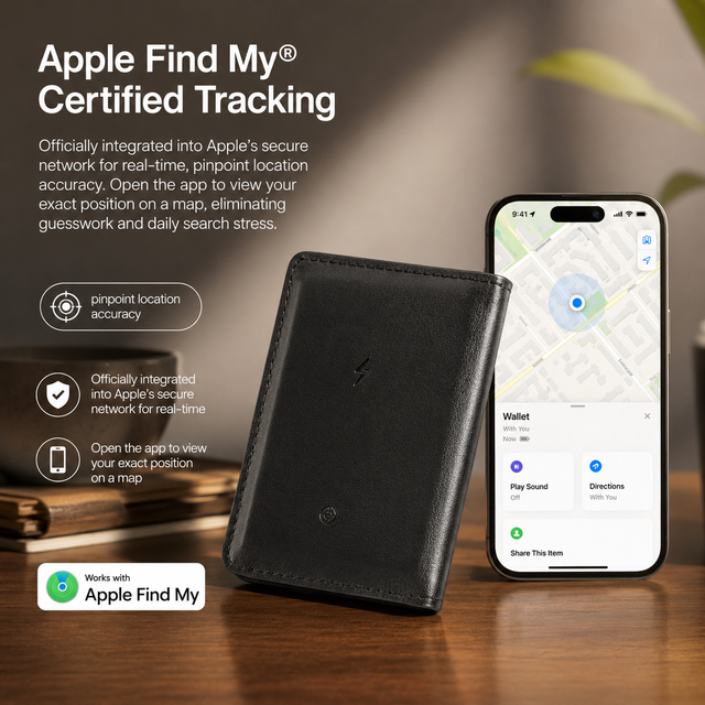 Find My Certified Smart Tracker Wallet MFi Official Anti-Lost GPS Tracker Men's Wallet Compatible with Find My App