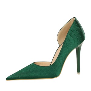 1298-5 BIGTREE moda coreana banquete tacones altos tacones delgados zapatos de mujer patrón de piedra Vintage seda satén lado hueco alto <span class=keywords><strong>Hee</strong></span> - Product Image 4