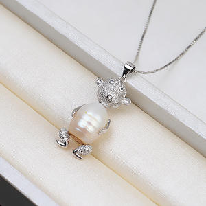 Collier en argent 925 fait main avec pendentif en perle baroque en forme de singe avec support vide, accessoire de bricolage, bijoux en perles pour femmes - 1446 - Product Image 2