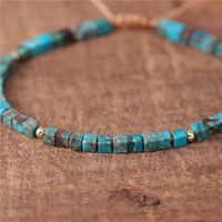 Minimaliste Pierre Naturelle 3mm Carré Impérial Jaspe Perlé Dainty Bracelet Pour Les Femmes Tibétain Yoga Bracelet Réglable En Gros