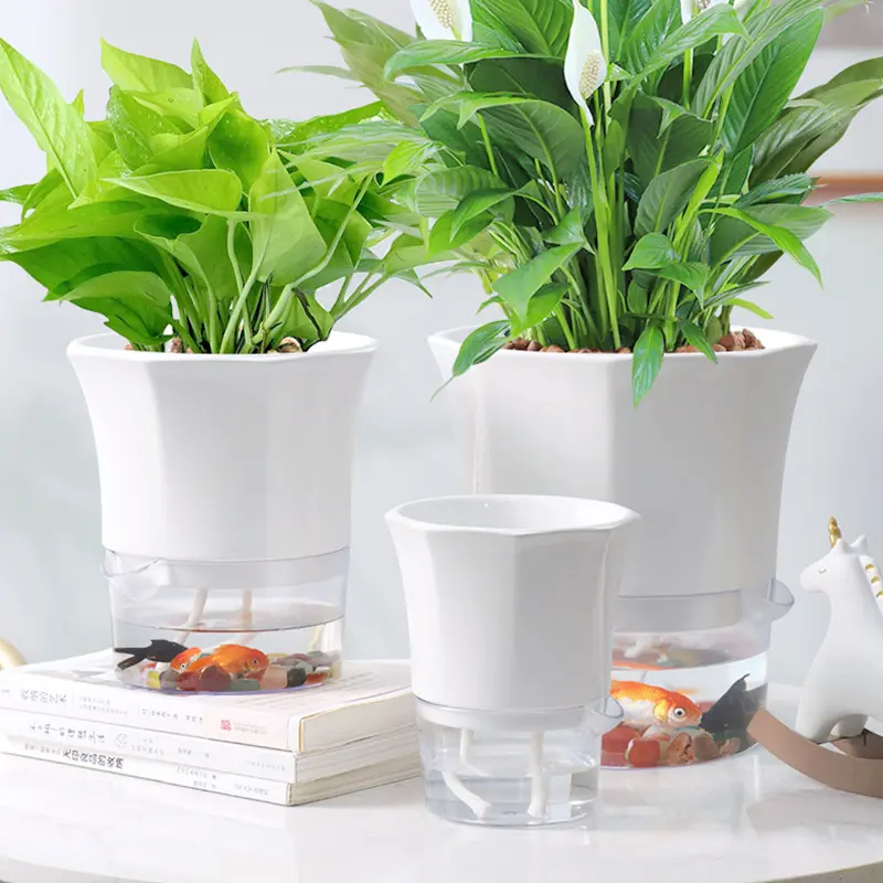 white self watering plant pot ceramic garden plant planter cheap stock glazed outdoor indoor flower pot