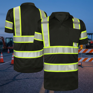Camiseta Polo de Seguridad Reflectante de Alta Visibilidad para Hombre, Negra con Rayas Plateadas, Uniforme de Trabajo - Product Image 3