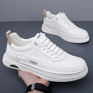 Zapatillas Deportivas de Piel para Hombre Aoinag, Blancas, de Tacón Bajo, con Cordones Delanteros, Color Sólido, Estilo Juvenil, para Skate - Product Image 2