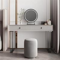 Coiffeuse compacte réglable et rétractable avec tiroir réversible, miroir éclairé par LED et panneau crème pour chambre à coucher