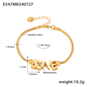 Pulsera de Acero Inoxidable con Letras Doradas en Forma de Corazón, Adornada con Diamantes, Chapada en Oro de 18K, Pulsera con Temperamento - Product Image 2