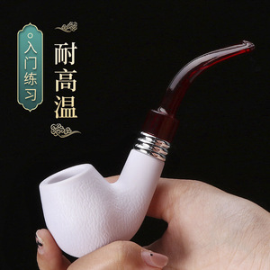 Pipe à fumer en résine imitation mousse de mer, design incurvé, filtre blanc, queue rouge, pour la pratique - Product Image 1