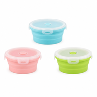 Boîte à lunch en silicone pliable ronde moyenne, compatible micro-ondes, avec couvercle verrouillable, pour la préparation des repas et les voyages (vente en gros)