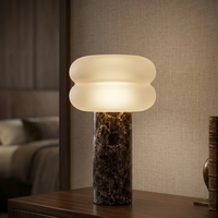 Lampe de table LED rechargeable sans fil en marbre avec abat-jour en verre, contrôle tactile à gradation progressive 3000K, pour décoration de dîner d'hôtel moderne