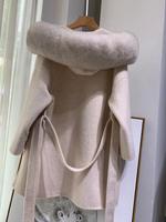 Manteau en laine véritable de luxe avec fourrure de renard véritable, collection automne-hiver 2023, pour femmes, de marque européenne renommée