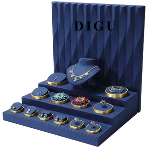 Juego de Exhibición de Joyería de Lujo Azul DIGU con Tablero de Fondo de Microfibra y Soporte de Barra en T de Metal, Bandejas Personalizables para Pulseras y Anillos - Product Image 1