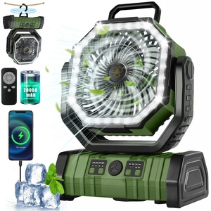 Ventilateur silencieux 20000mAh 4 vitesses 270 °   Ventilateur de table rotatif USB avec lumière LED, idéal pour le camping en extérieur, les bureaux, les chambres, les tentes et les voyages - Product Image 1