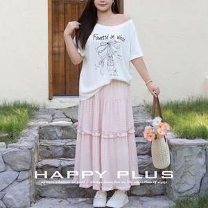 Falda midi con volantes estilo coreano para mujer, color rosa lotus, con lunares, de gasa, cintura elástica, talla grande, informal, estilo femenino. - Product Image 3