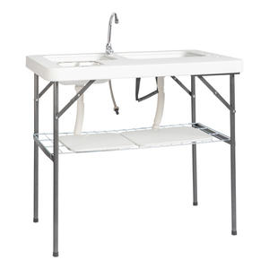 Table de camping d'extérieur DB 101x65.5x92cm pliable en HDPE avec évier et étagère pour la pêche et les pique-niques - Product Image 3