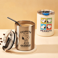 Gobelet isotherme à café Snoopys en acier inoxydable 304 avec paille en acier inoxydable, tasse de voyage portable à isolation sous vide