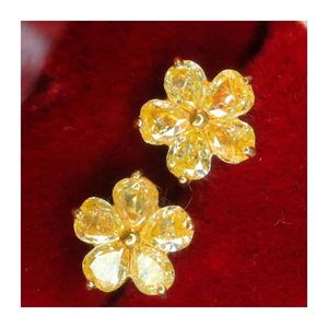 Pendientes de Flor con Diamantes Naturales Amarillos de 0.8CT y Oro Puro de 18K, Xinfly Fashion Sakura, Joyería Fina Au750 - Product Image 1
