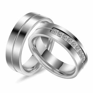 Stainless Steel <b>Ring</b> 6mm Single Row Zircon Inlaid 18K Gold Couple <b>Ring</b> Valentine Gift Laser Engraved Logo Women - Product Image 5