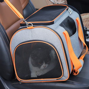 Transportín portátil para mascotas, bolsa de viaje de malla transpirable para gatos y perros, color naranja, uso en coche, diseño sólido - Product Image 1