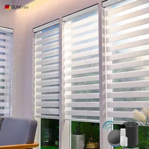 Easy Install 100 % Polyester Automatic Day Night Blind Child Safety Cordless Motorized Electric Window No Drill Zebra Blinds