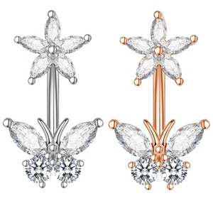 Set di 10 <span class=keywords><strong>Piercing</strong></span> per <span class=keywords><strong>Ombelico</strong></span> in Acciaio 316L con Farfalle, Fiori e Serpenti, Gioielli per il Corpo con Zirconi in Acciaio Inossidabile - Product Image 4