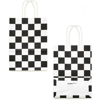 Sacs cadeaux à carreaux noirs et blancs, sacs à friandises style course, sacs réutilisables pour fêtes sur le thème des voitures de course avec poignées robustes