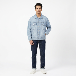 Vestes en jean vintage à capuche pour hommes, coupe ample, coupe-vent, avec fermeture éclair et col montant - Product Image 1