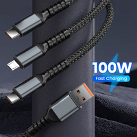 100W 3-en-1 Câble de charge super rapide USB Type C Micro Chargeur Câble pour iPhone Huawei Samsung