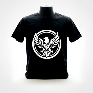 T-shirt pour homme à manches courtes en jersey 100% coton noir, imprimé aigle, col rond, style décontracté streetwear, l'aventure vous attend - Product Image 1