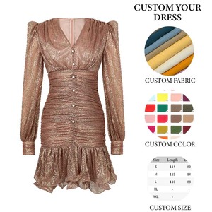 ZYHT 40613 <span class=keywords><strong>Vestidos</strong></span> Cortos Ajustados y Sexys con Mangas Abullonadas para Mujeres Maduras, <span class=keywords><strong>Vestidos</strong></span> de <span class=keywords><strong>Cóctel</strong></span> Dorados de Invierno para Damas - Product Image 6