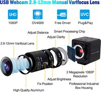 ELP kamera Webcam 260fps USB Zoom optik, kamera Web Varifocal 2mp FHD 1080P, lensa Zoom Manual, Raspberry Pi Mac USB