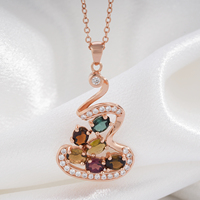 YBO 18K Plaqué Or Rose Personnalisé Irrégulier Gourde Pendentif Collier Couleur Naturelle Tourmaline Incrusté Zircon Mariages À La Mode