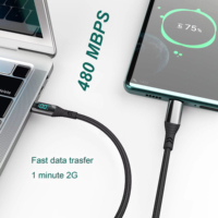 Vente en gros d'usine PD 100W 66W 27W USB 5A Type C à Type C Affichage LED Nylon Tressé USB Type C Câble de données à charge rapide