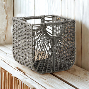 Cesta de Almacenamiento de Mimbre Tejida a Mano, Rectangular Gris con Asas Dobles para Almacenamiento en Cajones de Hogar u Hotel - Product Image 2