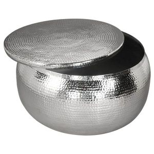 Aluminium Round Hammered Brass Drum <b>Side</b> <b>Table</b> and Coffee <b>Table</b> Container Lid Removable for Bedroom Living Room Contemporary - Product Image 1