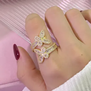Butterfly Top selling diamond 18k gold plated Jewelry Wholesale price Iced Zircon Rings 925 Silver Rings for Mother's day Women