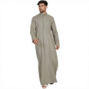 Handmade <b>Men's</b> Cotton <b>Thobe</b>/Thawb Breathable Four-Way Stretch Lightweight Ankle Length Long Sleeve Embroidery Traditional Muslim - Product Image 1