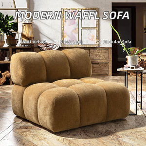 高級ヨーロッパモダンデザイナー家具セット ワッフルソファとモジュール式コーナーアームチェア リビングルーム用ファブリック素材 - Product Image 3