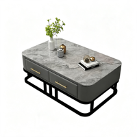 Table basse rectangulaire en pierre frittée de style italien avec cadre en bois, mobilier de salon moderne de luxe léger