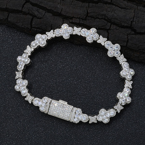 Bracelet chaîne fleur croisée 10MM plaqué or 18K micro-pavé CZ Iced Out, bijou tendance hip-hop, cadeau - Product Image 2